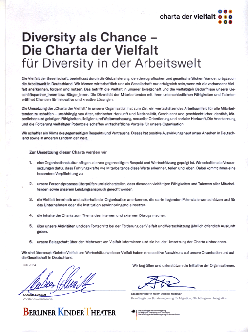 Credo des BKT 1 Urkunde Charta der Vielfalt